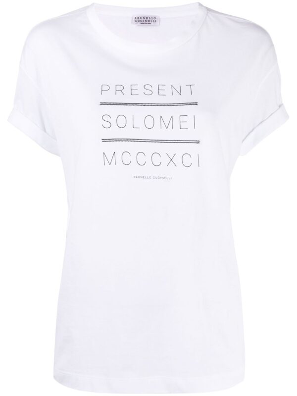T-Shirt in cotone con stampa frontale - Bianco