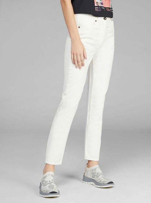 Jeans skinny con ricamo Paisley ton-sur-ton - Bianco