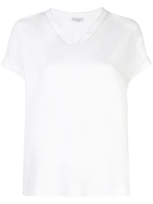 T-Shirt in cotone con scollo a V - Bianco