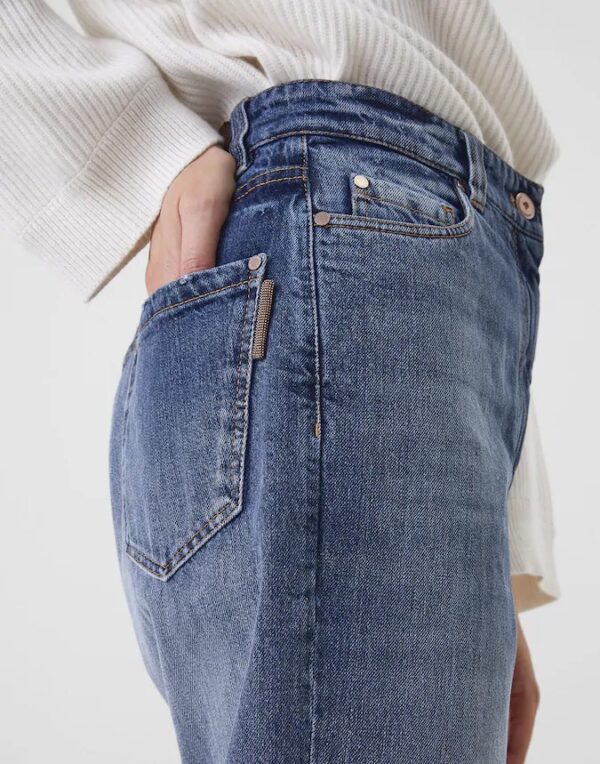 Pantaloni in cotone con etichetta ricamata - Blu