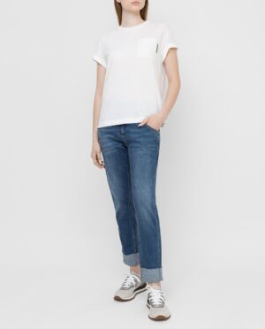 T-Shirt in cotone con ricamo in monile - Bianco