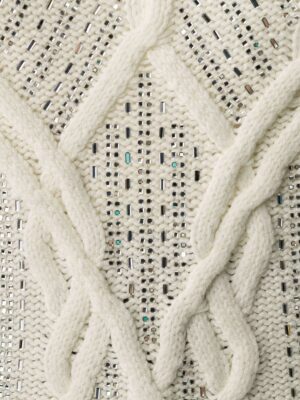Maglia in lana con lavorazione a trecce - Bianco