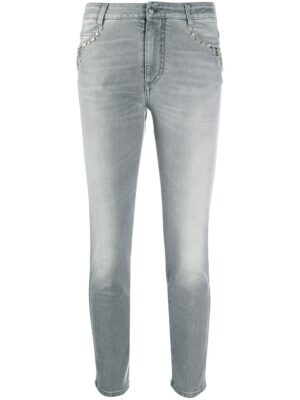 Jeans in cotone impreziosito da cristalli - Grigio chiaro