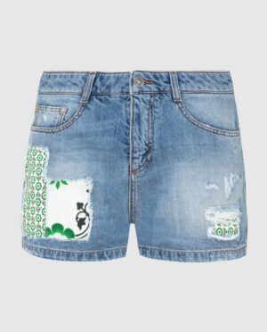 Short Boyfriend in Cotone con Patchwork – Blu Chiaro