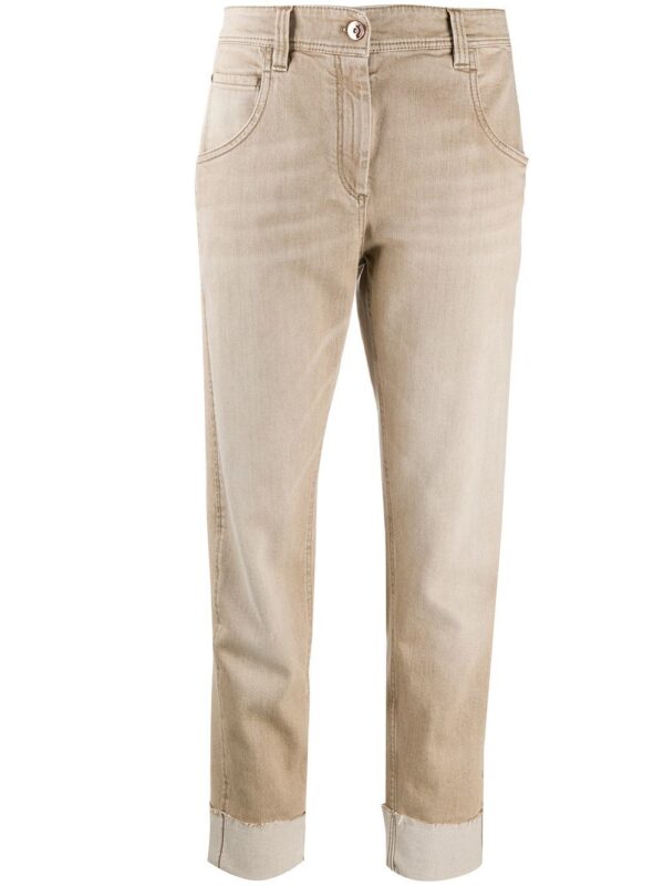 Pantalone Straight Leg in denim Brown di cotone comfort con "Shiny Selvedge" – Denim Beige Stone