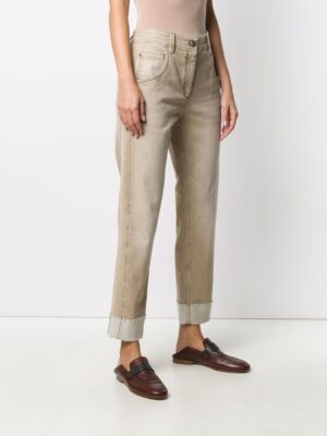 Pantalone Straight Leg in denim Brown di cotone comfort con "Shiny Selvedge" – Denim Beige Stone