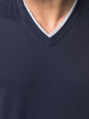 T-shirt collo a V slim fit in jersey di cotone – Blu navy