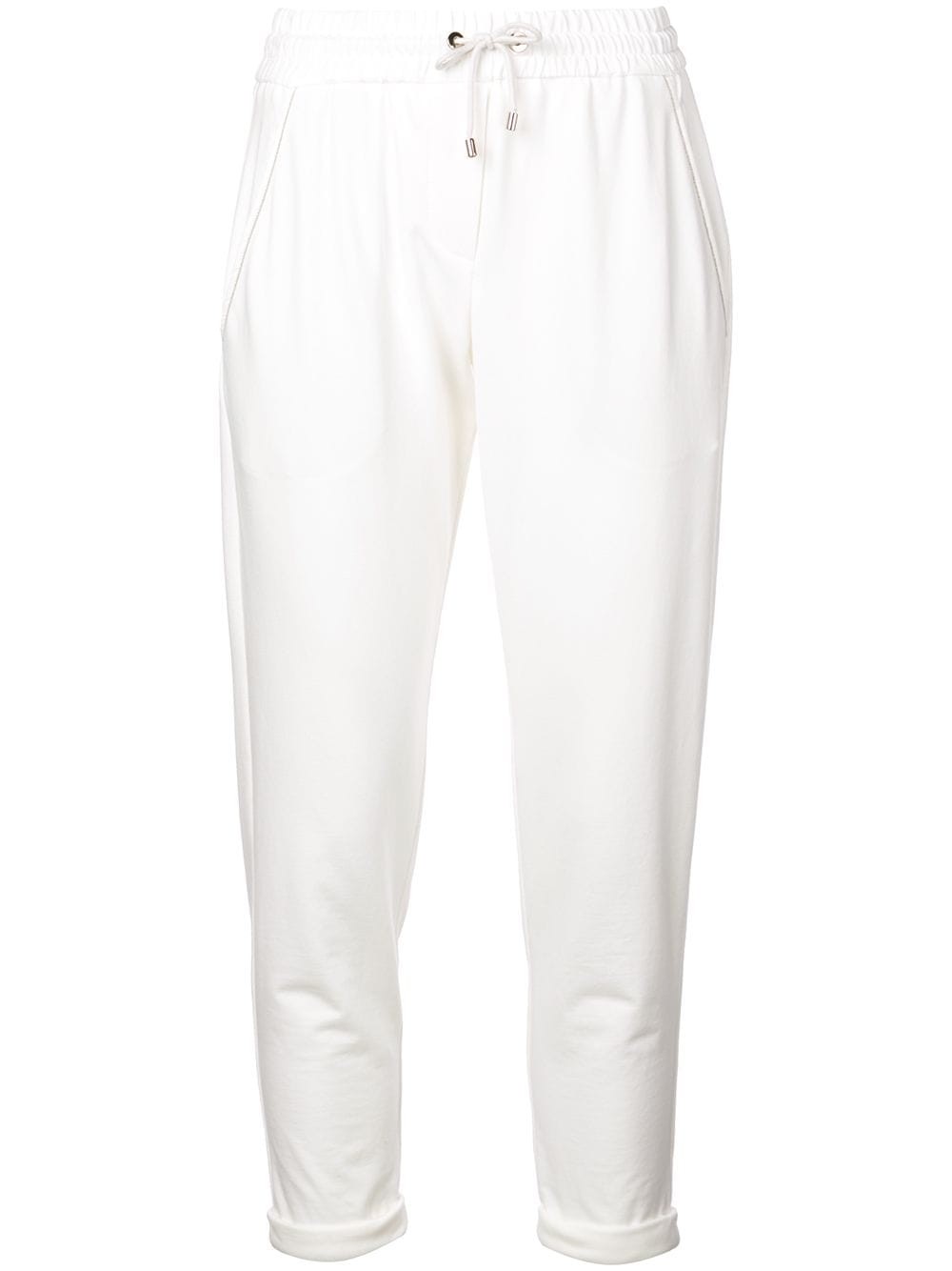 Pantalone in felpa leggera di cotone stretch con monile – Bianco