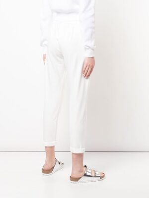 Pantalone in felpa leggera di cotone stretch con monile – Bianco