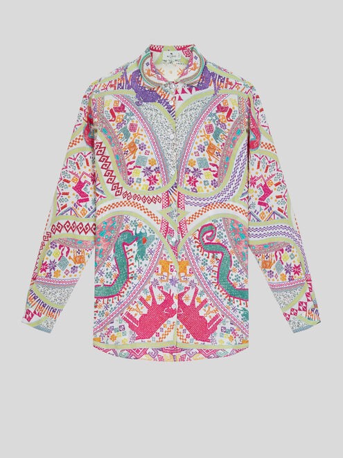 Camicia in crepe de chine con stampa effetto ricamo – Multicolor