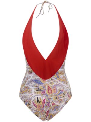 Costume da bagno intero in nylon stretch con stampa paisley – Multicolor
