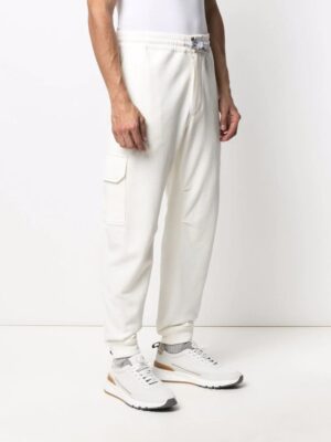 Pantalone in felpa di cotone con tasche cargo e fondo elasticizzato – Off-White