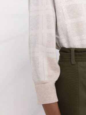 Maglia Dazzling Check Intarsia in lana vergine, cashmere e seta – Oyster
