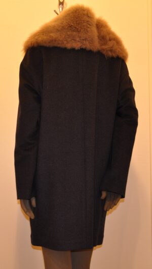 Cappotto in lana con fascia in pelliccia – Blu navy