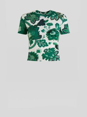T-shirt crop con ricami – Verde