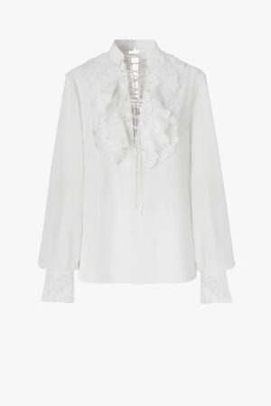 Camicia in seta con intarsi in pizzo – Bianco