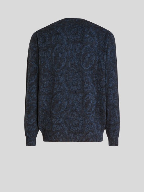 Maglia in lana con motivi Paisley – Blu navy