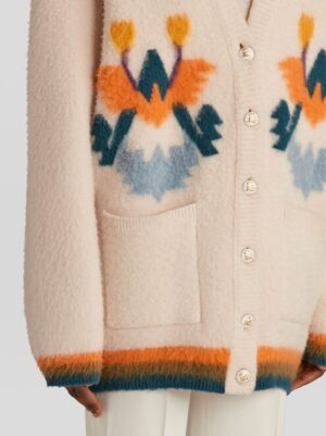 Cardigan in lana con motivi geometrici – Bianco