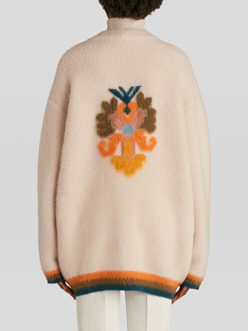 Cardigan in lana con motivi geometrici – Bianco